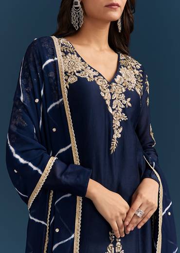Navy Blue Set With Sequins And Cut Dana Embellished Kurta