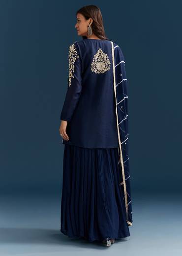 Navy Blue Set With Sequins And Cut Dana Embellished Kurta