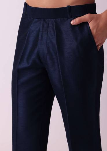 Navy Blue Indowestern Set In Dupion