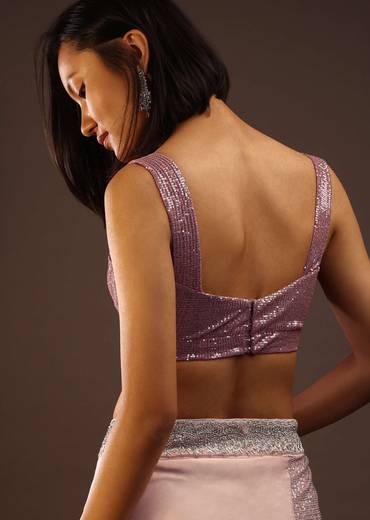 Nostalgia Rose Sequins Sleeveless Blouse With A Plunging Neckline Back Hook Closure And Padded.