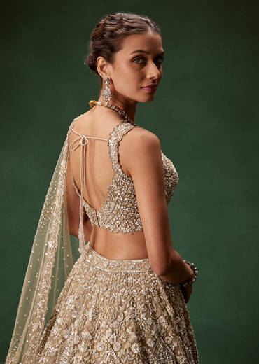 Nude Bridal Lehenga With Intricate Floral Sequin And Beadwork