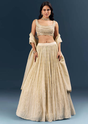 Off White Banarasi Silk Bridesmaid Lehenga With Intricate Hand Embroidery