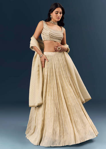 Off White Banarasi Silk Bridesmaid Lehenga With Intricate Hand Embroidery