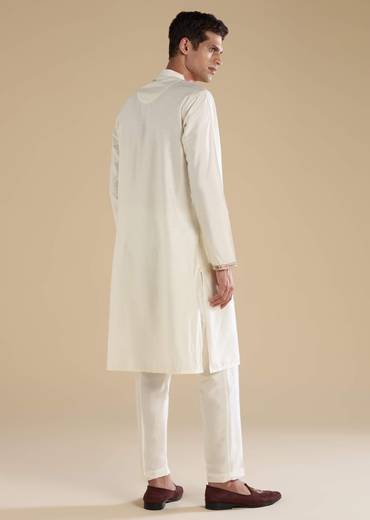 Off White Chanderi Kurta Set with Kashmiri Hand Work