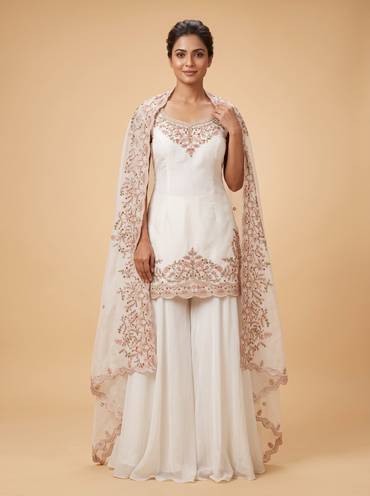 Off-White Embellished Cape Set