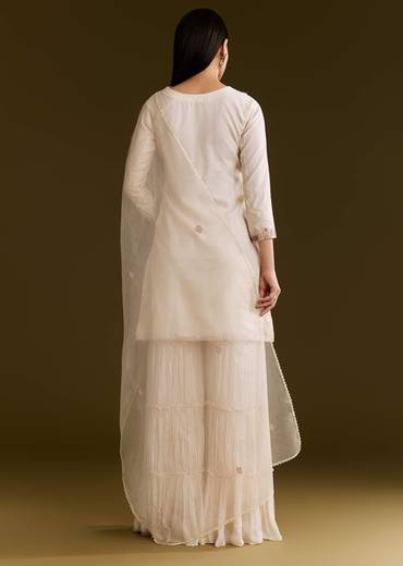 Off White Organza Embroidered Kurta Set With Dupatta