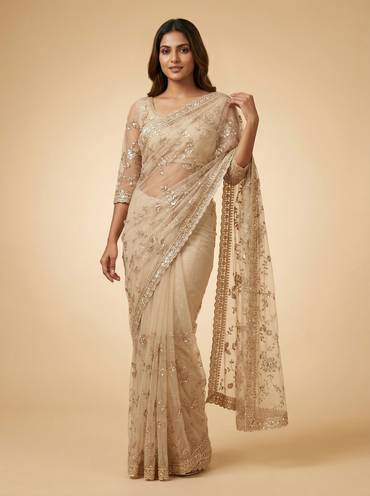 Off White Quiet Embroidered Saree