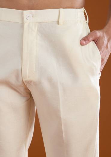 Off White Resham Work Mens Kurta Pant Set