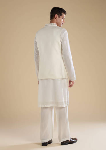 Off White Sequin Kurta and Jacket Set
