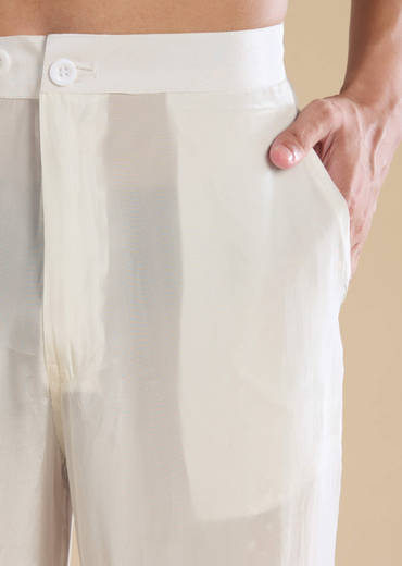 Off White Sequin Kurta and Jacket Set