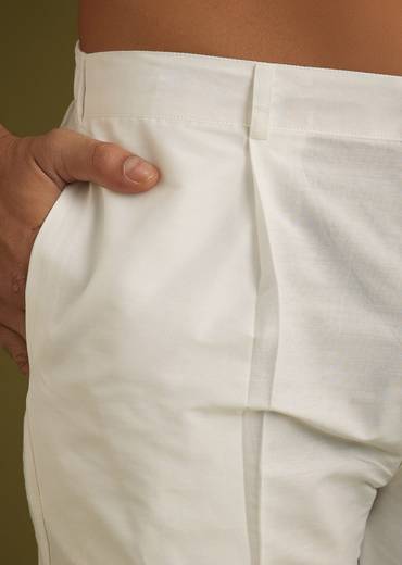 Off White Silk Kurta Set With Mirror Thread Embroidered Yoke