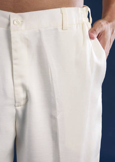 Off White Silk Linen Blend Mens Kurta Set with Dupatta