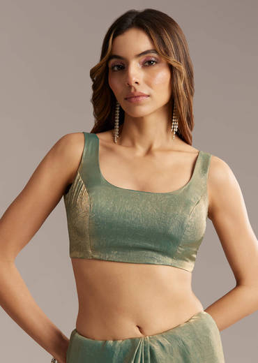 Olive Green Chinon Saree With Velvet Touch And Sequin Work