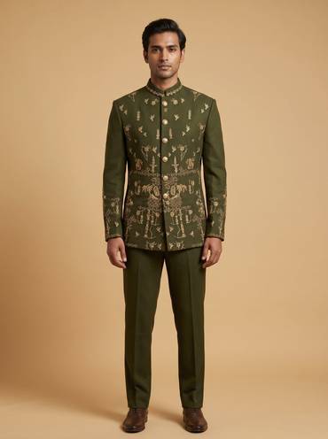 Olive Green Pathani Set