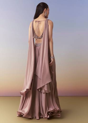 Onion Pink Crop Top Palazzo Set with Cutdana Work