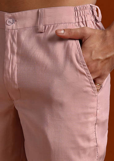 Onion Pink Kurta Set For Men With Thread Work