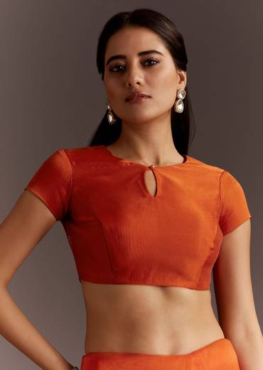 Orange Glass Tissue Saree With Cutdana And Sequins Scallop Border