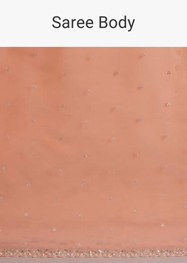 Orange Glass Tissue Saree With Cutdana And Sequins Scallop Border