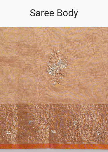 Orange Organza Tissue Saree With Zari Brocade Border