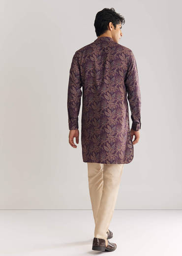 Pashmina Zipper Kurta Pant Set In Purple