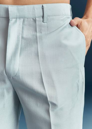 Pastel Blue Silk Kurta Jacket Set With Thread And Mirror Work