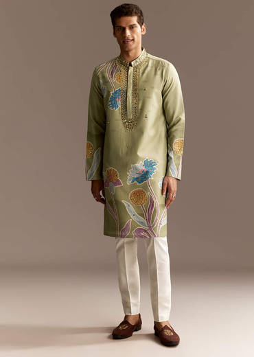 Pastel Green Mirror Work Kurta Set