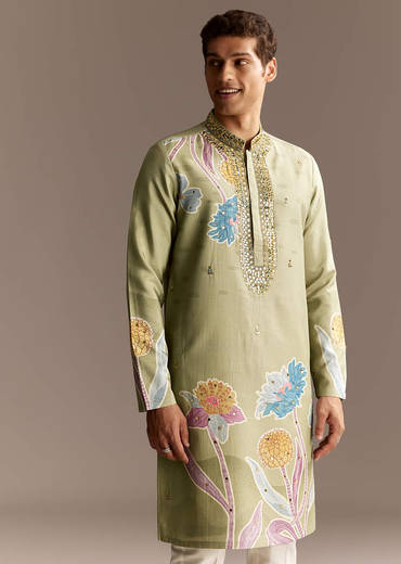 Pastel Green Mirror Work Kurta Set