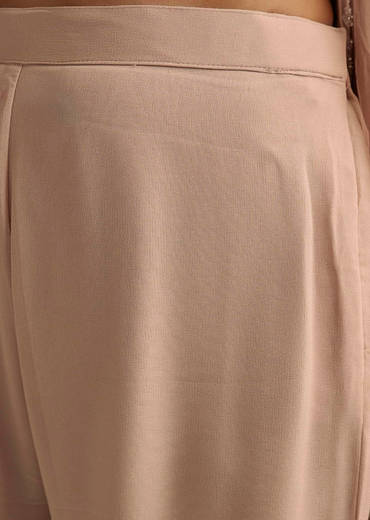 Peach Beaded Kurti Pant Set With Dupatta