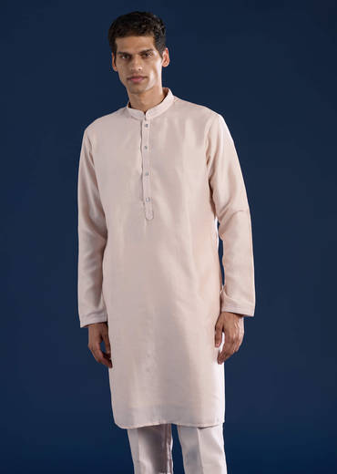 Peach Cotton Silk Jacket Kurta Set with Mirror Work