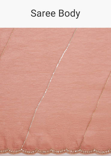 Peach Crush Tissue Saree With Cutdana And Beads Scallop Border