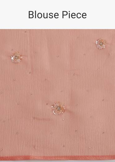 Peach Crushed Tissue Saree With Cutdana And Sequins Embroidery