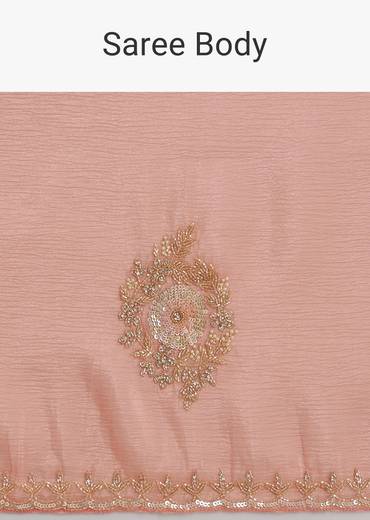 Peach Crushed Tissue Saree With Cutdana And Sequins Embroidery