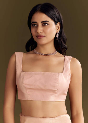 Peach Glass Tissue Saree With Cutdana And Beads Scallop Border