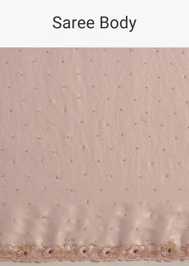 Peach Glass Tissue Saree With Moti Cutdana And Sequins Embroidery And Scallop Border