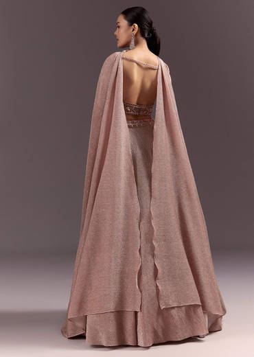 Peach Gold Embroidered Circular Lehenga Dupatta Set