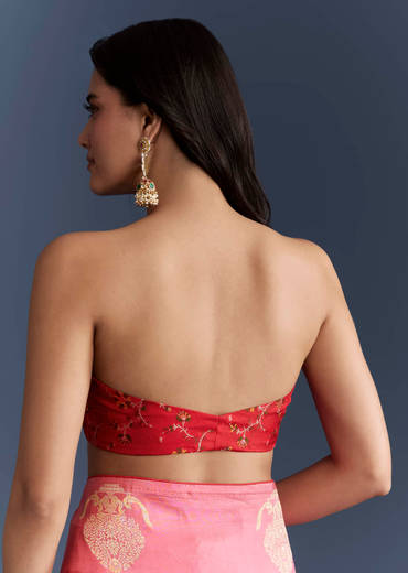 Peach Jacquard Woven Saree With Zari Work