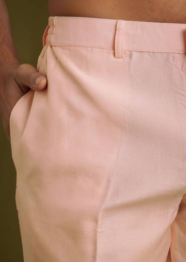 Peach Kurta Jacket Set In Cotton Silk With Embroidery Thread Work