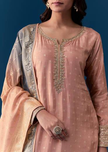 Peach Kurta Set With Zardosi And Sequins Work