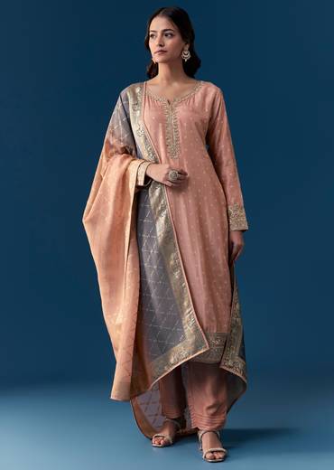 Peach Kurta Set With Zardosi And Sequins Work