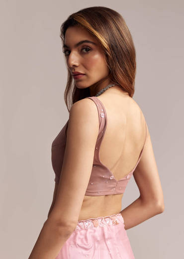 Peach Net Saree With Sequin Embroidery