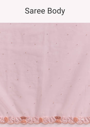 Peach Net Saree With Sequin Embroidery