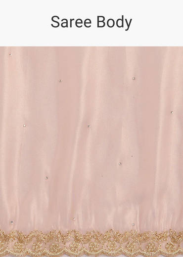 Peach Organza Tissue Saree With Beaded Scallop