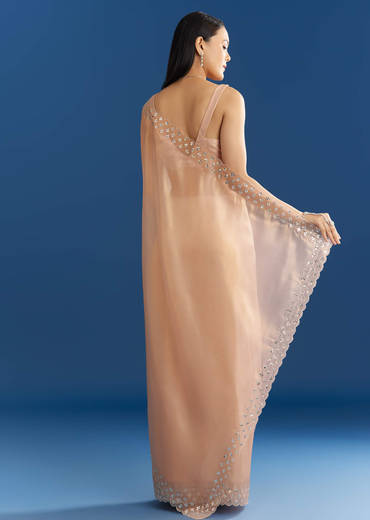 Peach Organza Tissue Saree With Cutdana Embellished Border