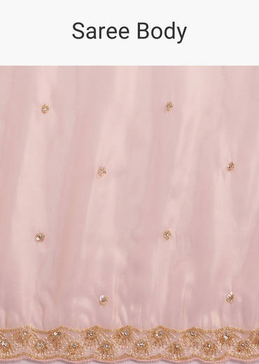 Peach Organza Tissue Saree With Scallop Edge
