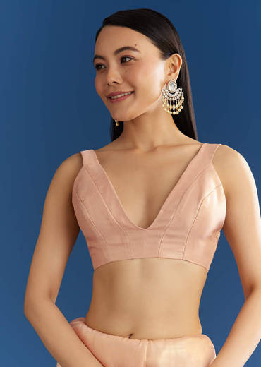 Peach Organza Tissue Saree With Scalloped Embroidery