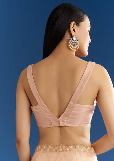 Peach Organza Tissue Saree With Scalloped Embroidery