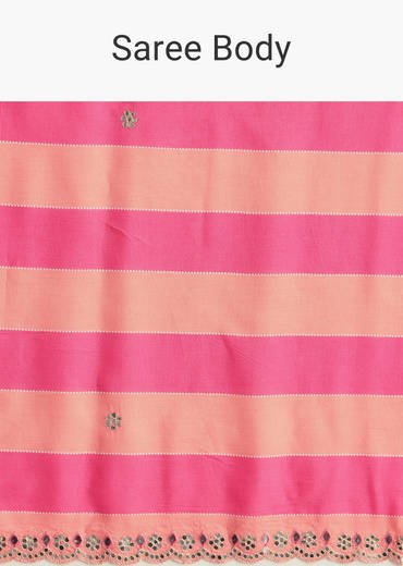 Peach Pink Mirrorwork Cutdana Work Georgette Saree