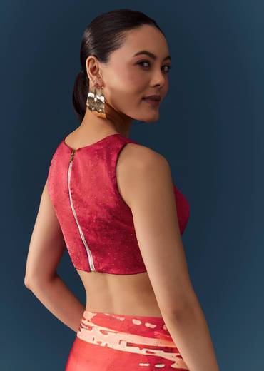 Peach Printed Saree with Blouse Fabric