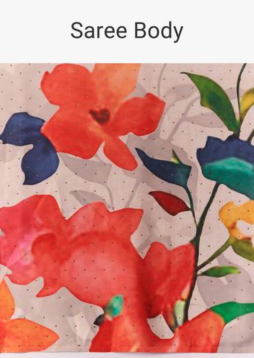 Peach Printed Satin Saree with Blouse Fabric