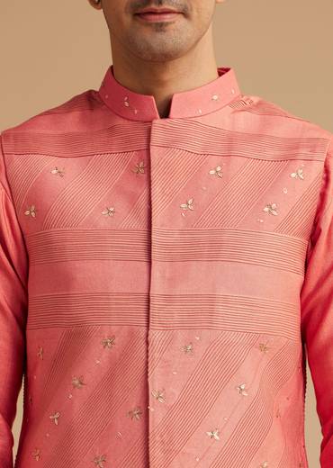 Peach Silk Kurta With Embroidered Jacket